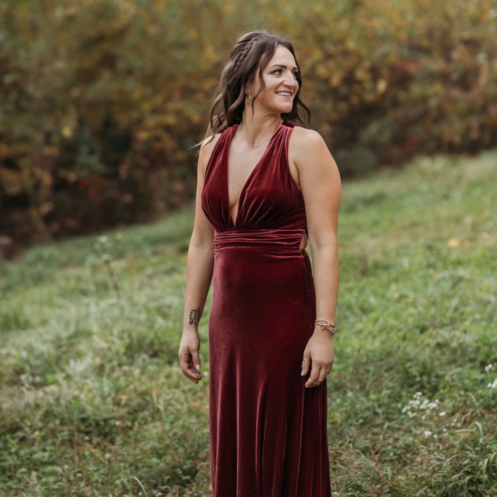 Revelry “Dylan” DUSTY ROSE velvet bridesmaid dress